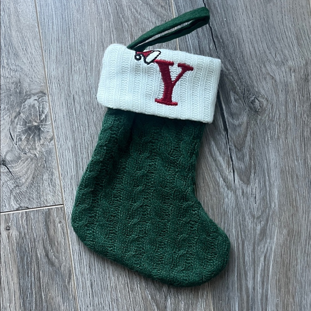 NWOT "Y" Green and White Mini Christmas Stocking